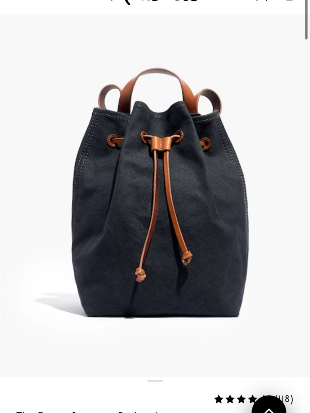 Madewell cute Blue Canvas Drawstring Backpack with Brown Leather Trim
